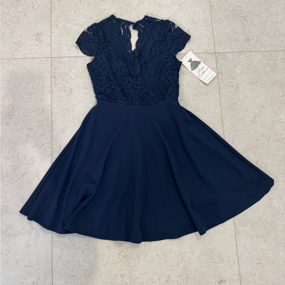Rare Editions Deep Blue Lace Dress